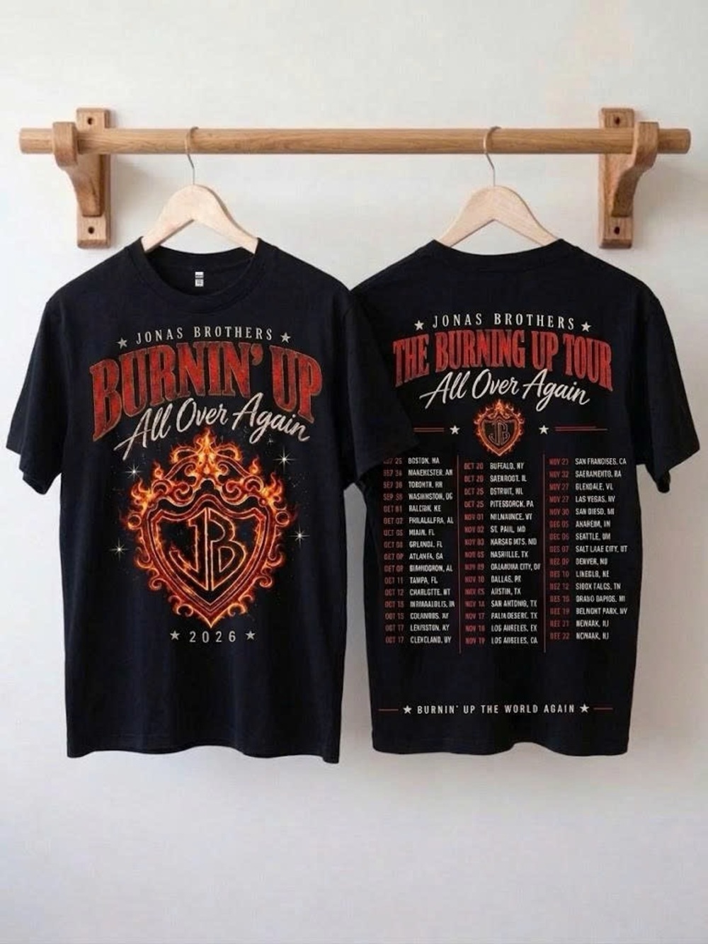 Black "Burnin' Up All Over Again" Tour T-Shirt | Jonas Brothers 2026 | Reprint